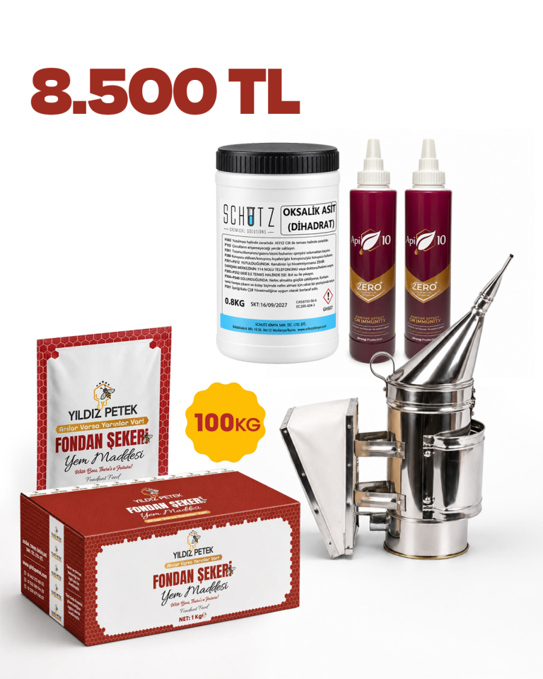 Yıldız Petek Sonbahar Paketi - 100 Kg Fondan Şekeri - Krom İlaçlama Körük - 2x Api10 Zero - Oksalik Asit