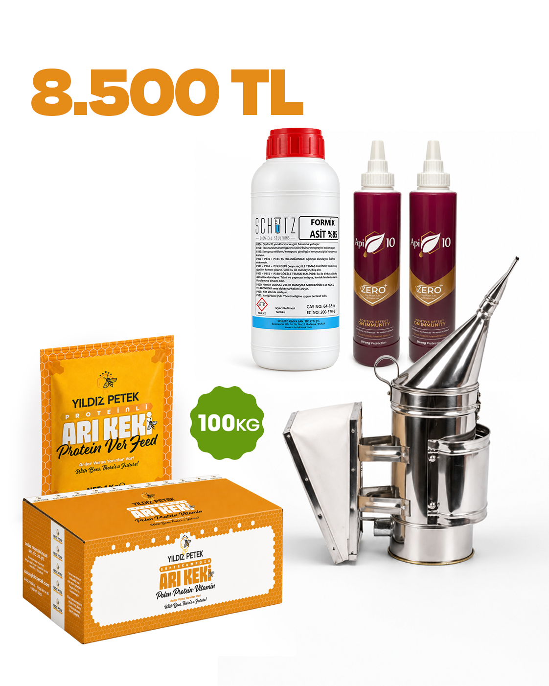 Yıldız Petek Sonbahar Paketi - 100 Kg Proteinli Arı Keki - Krom İlaçlama Körük - 2x Api10 Zero - Formik Asit