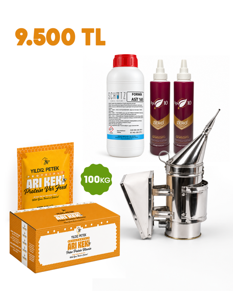 Yıldız Petek Sonbahar Paketi - 100 Kg Proteinli Arı Keki - Krom İlaçlama Körük - 2x Api10 Zero - Formik Asit