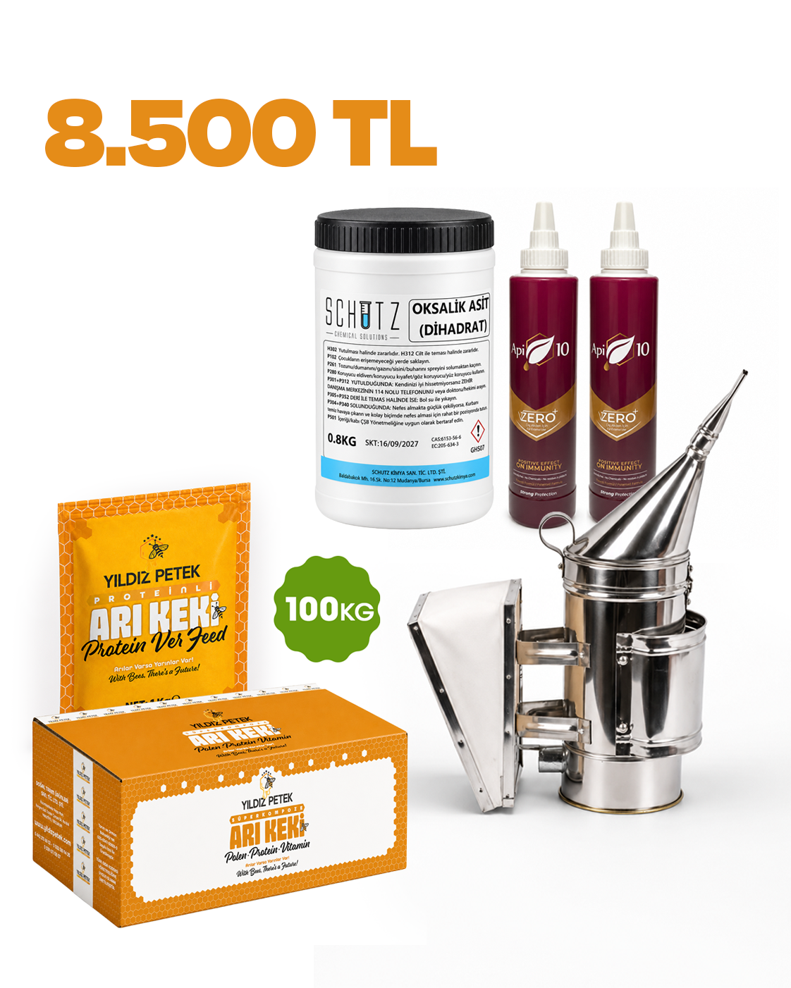 Yıldız Petek Sonbahar Paketi - 100 Kg Proteinli Arı Keki - Krom İlaçlama Körük - 2x Api10 Zero - Oksalik Asit
