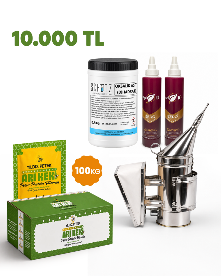 Yıldız Petek Sonbahar Paketi - 100 Kg Süperkompoze Arı Keki - Krom İlaçlama Körük - 2x Api10 Zero - Oksalik Asit