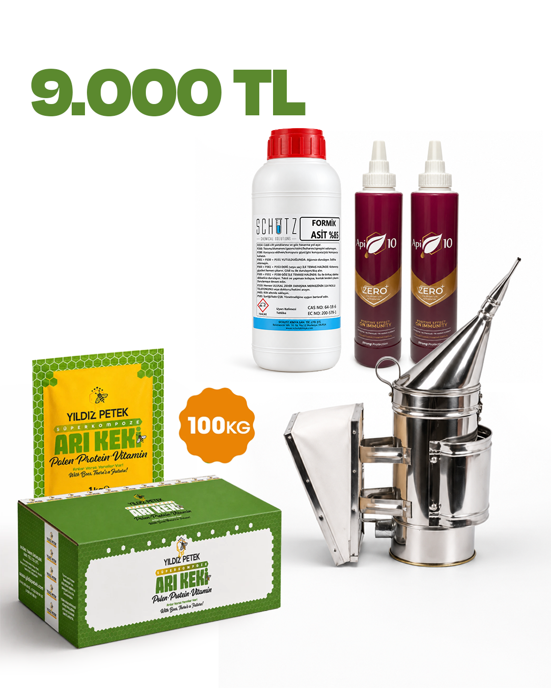Yıldız Petek Sonbahar Paketi - 100 Kg Süperkompoze Arı Keki - Krom İlaçlama Körük - 2x Api10 Zero - Formik Asit