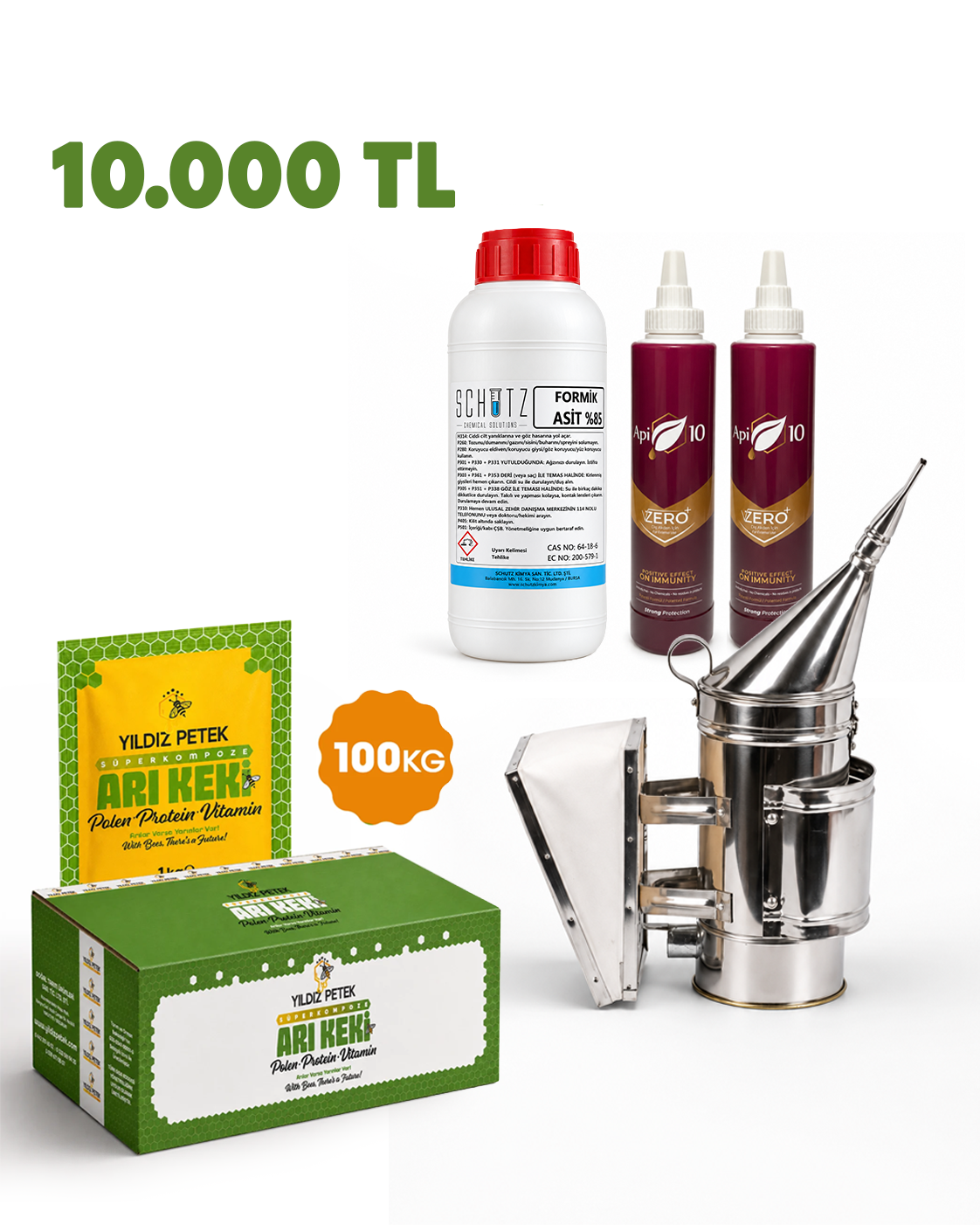 Yıldız Petek Sonbahar Paketi - 100 Kg Süperkompoze Arı Keki - Krom İlaçlama Körük - 2x Api10 Zero - Formik Asit